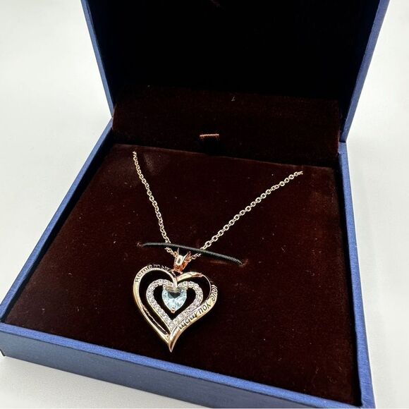 NIB Redbee 18kt GP, Rose gold over s925, "Aquamarine" CZ in heart necklace! - Picture 6 of 14